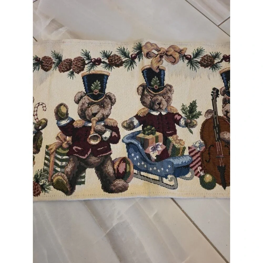 Tapestry Christmas Bears Table Runner 60